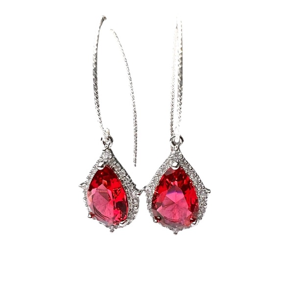 Sterling Silver Ruby Earrings – Rhodium-Plated Silver. Gift-ready Handmade - Picture 8 of 9